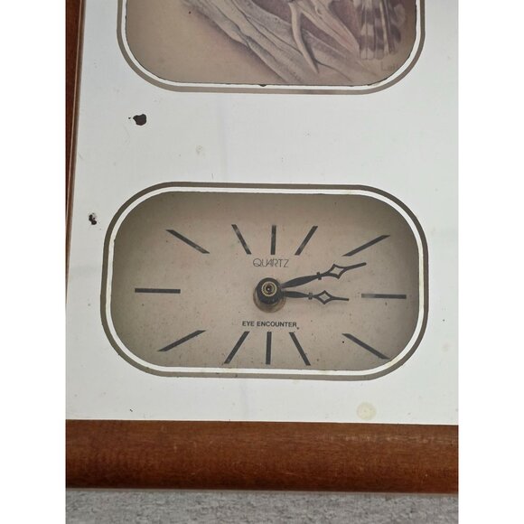 Vintage Snowy Owl Art & Quartz Clock In Wood Frame Mirrored - Picture 3 of 8
